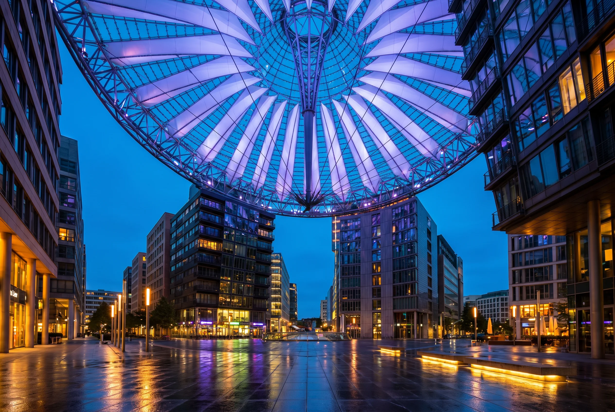 Potsdamer Platz — Glasarchitektur am Abend