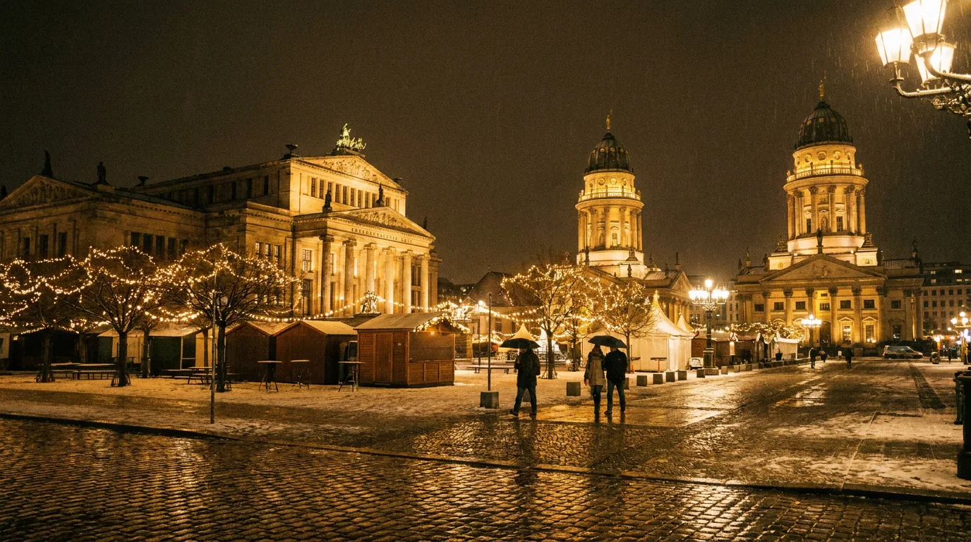 Gendarmenmarkt bei Nacht, Konzerthaus zwischen den Domen, Lichterketten